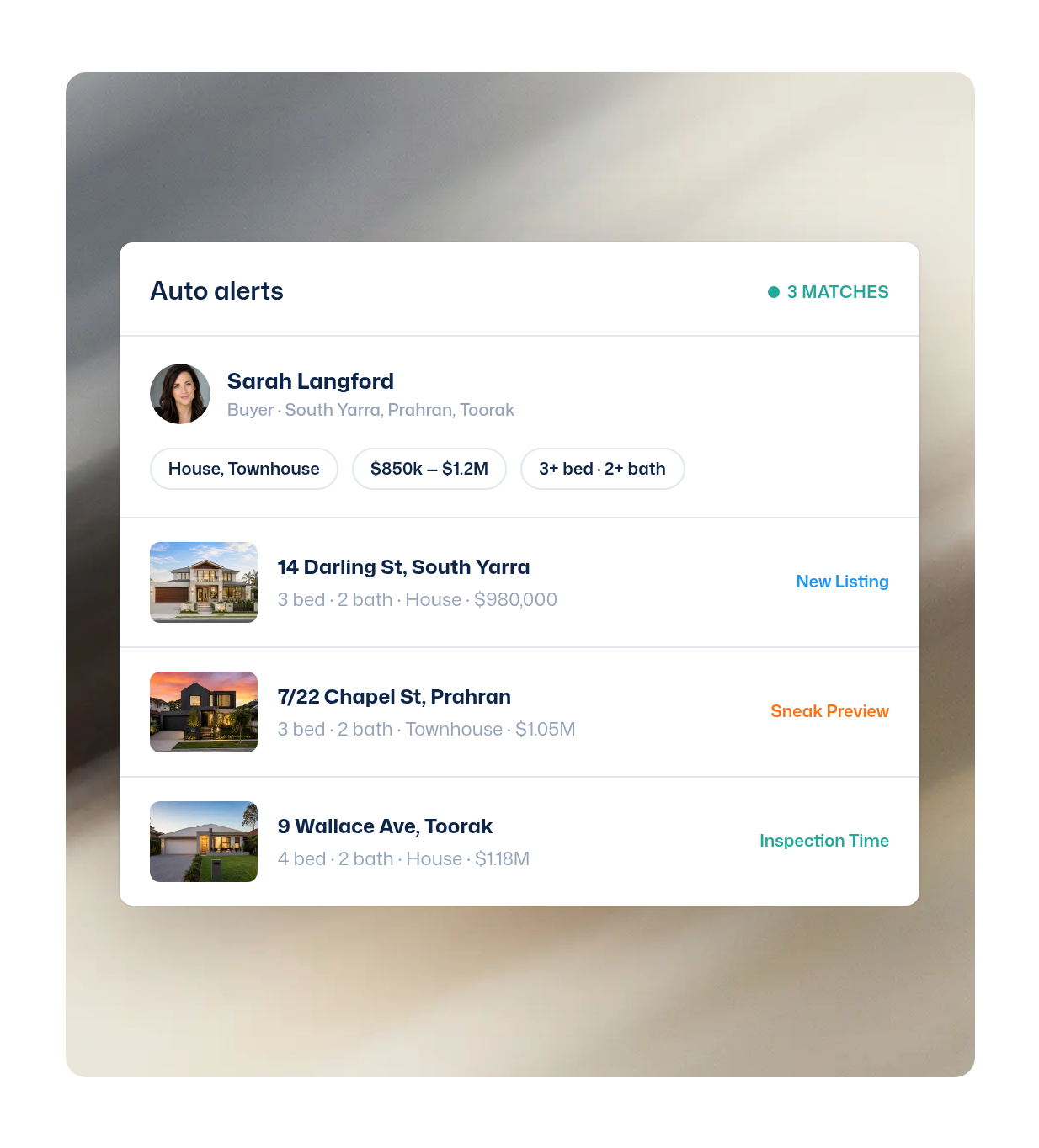 Automated property alerts matching prospects to listings