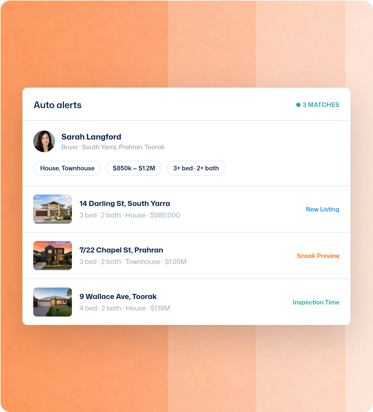 Automated property alerts in the Zenu CRM