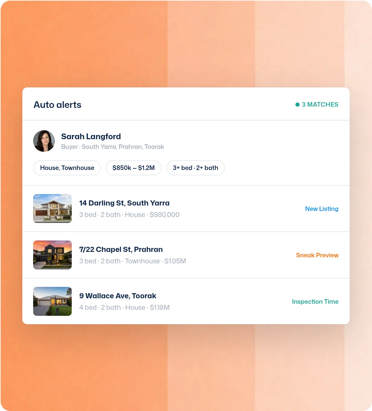 Automated property alerts in the Zenu CRM