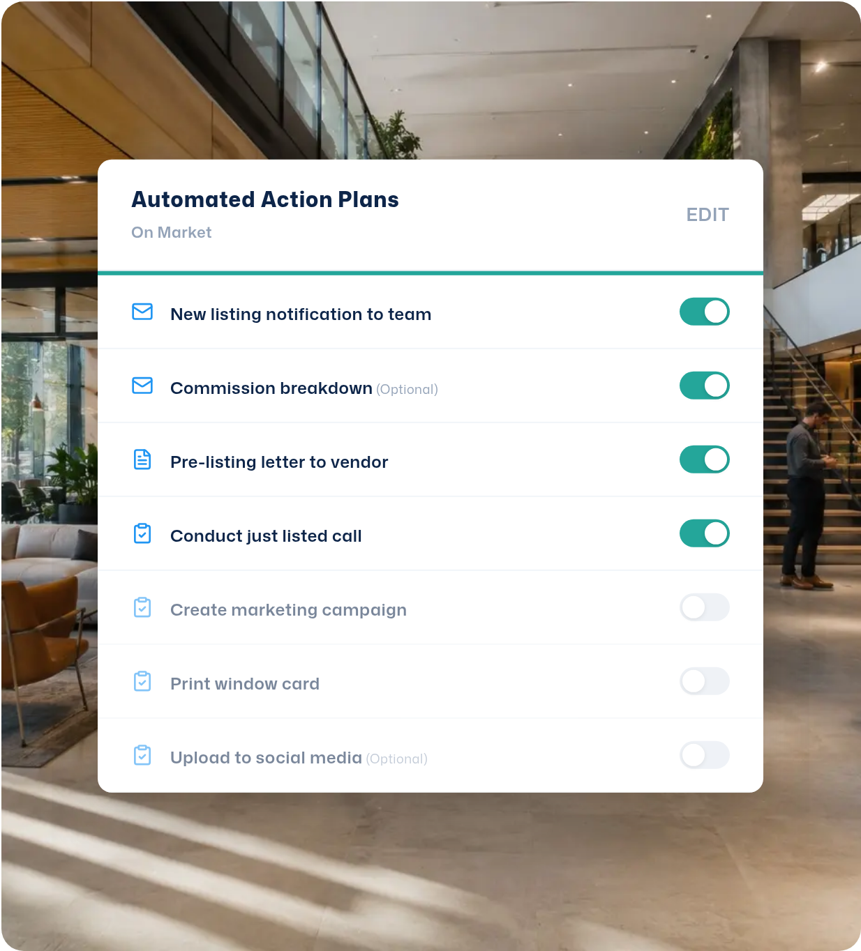 Automated action plans checklist in the Zenu CRM