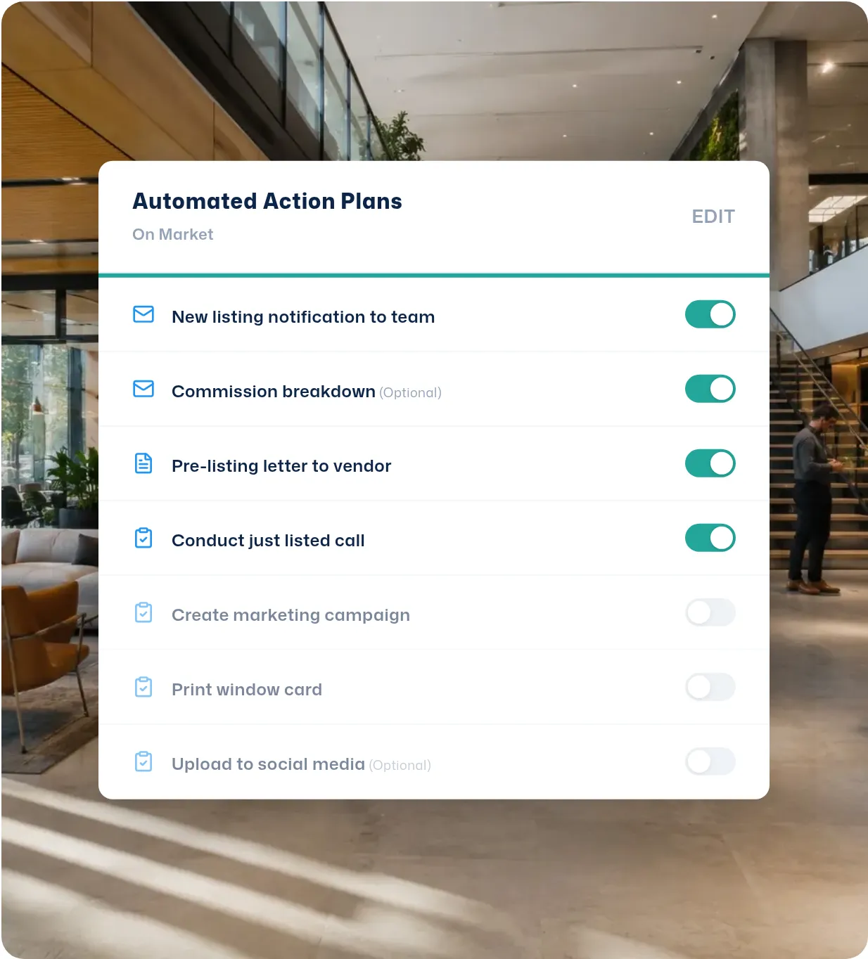 Automated action plans checklist in the Zenu CRM