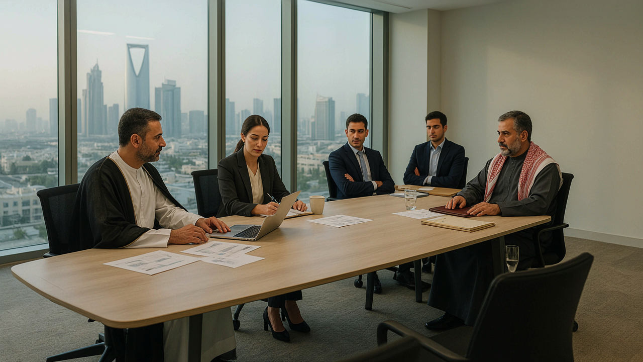 Saudi executives reviewing Dynamics 365 implementation plans with a regional delivery team in Riyadh