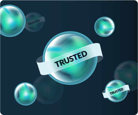 An illustration depicting agents with one that has a TRUSTED banner.