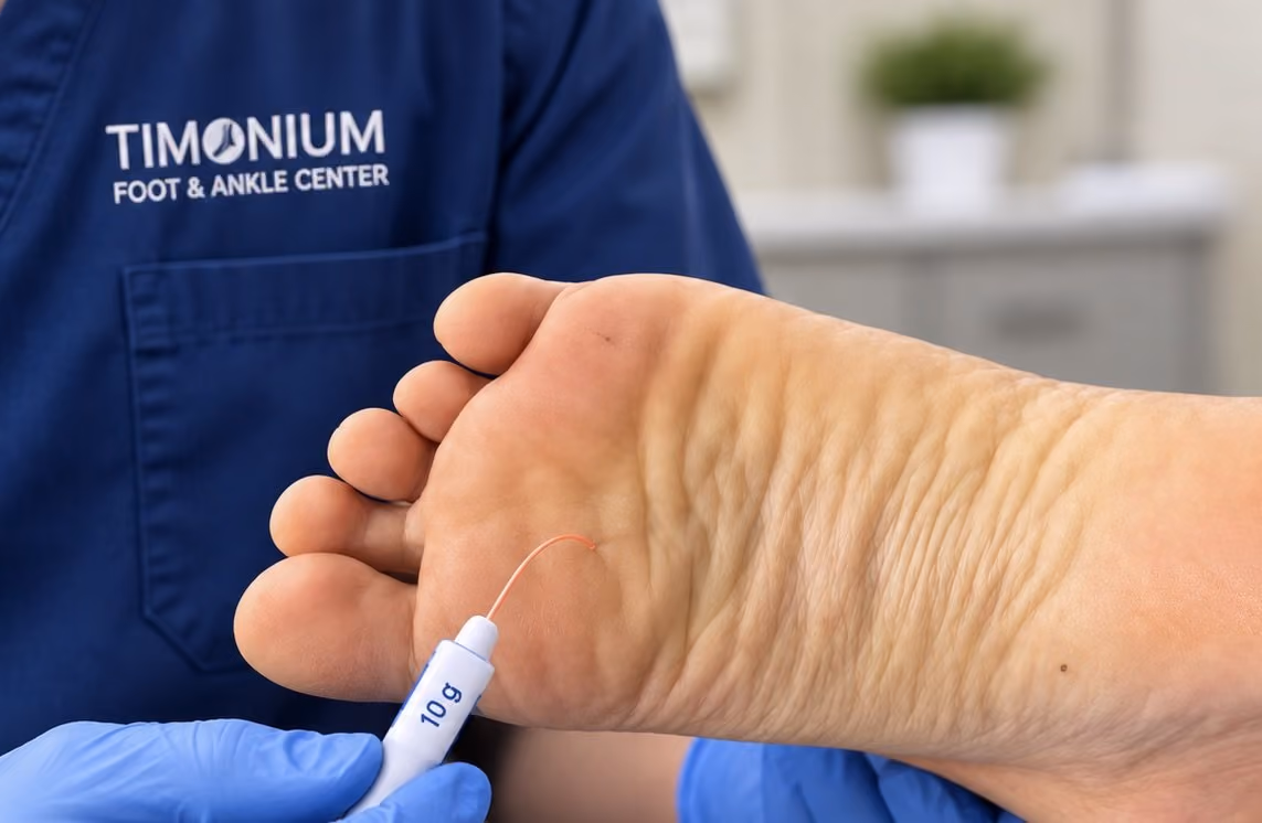Diabetic foot exam checking the skin and circulation of the foot