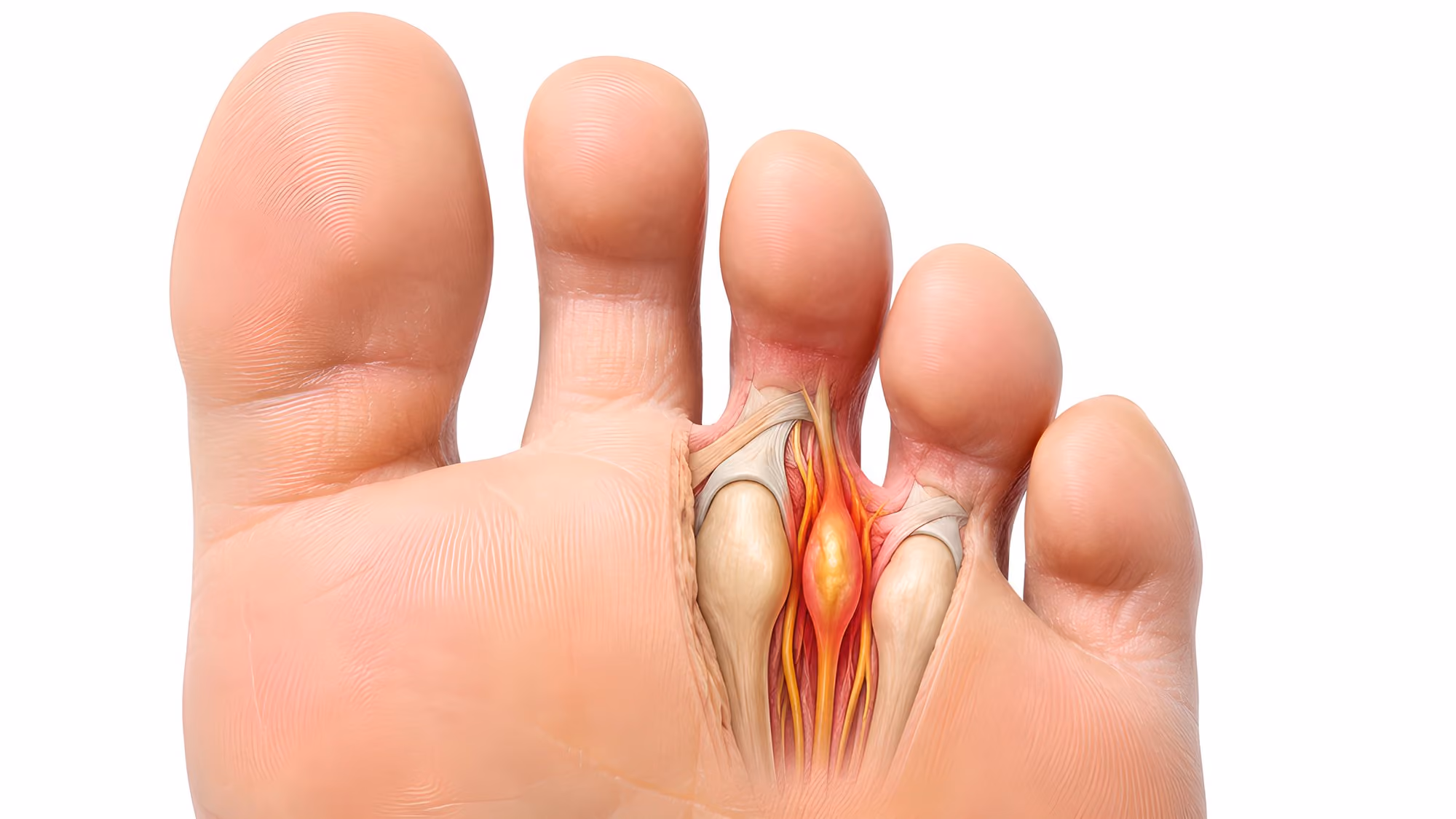 Illustration of a Morton's neuroma between the third and fourth toes