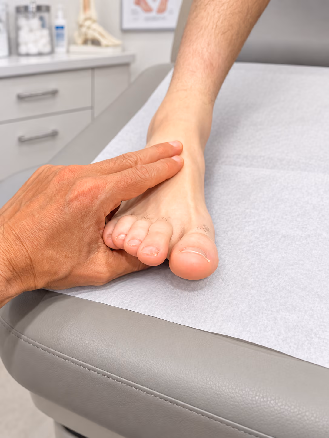 Podiatrist examining the foot of a patient with diabetes
