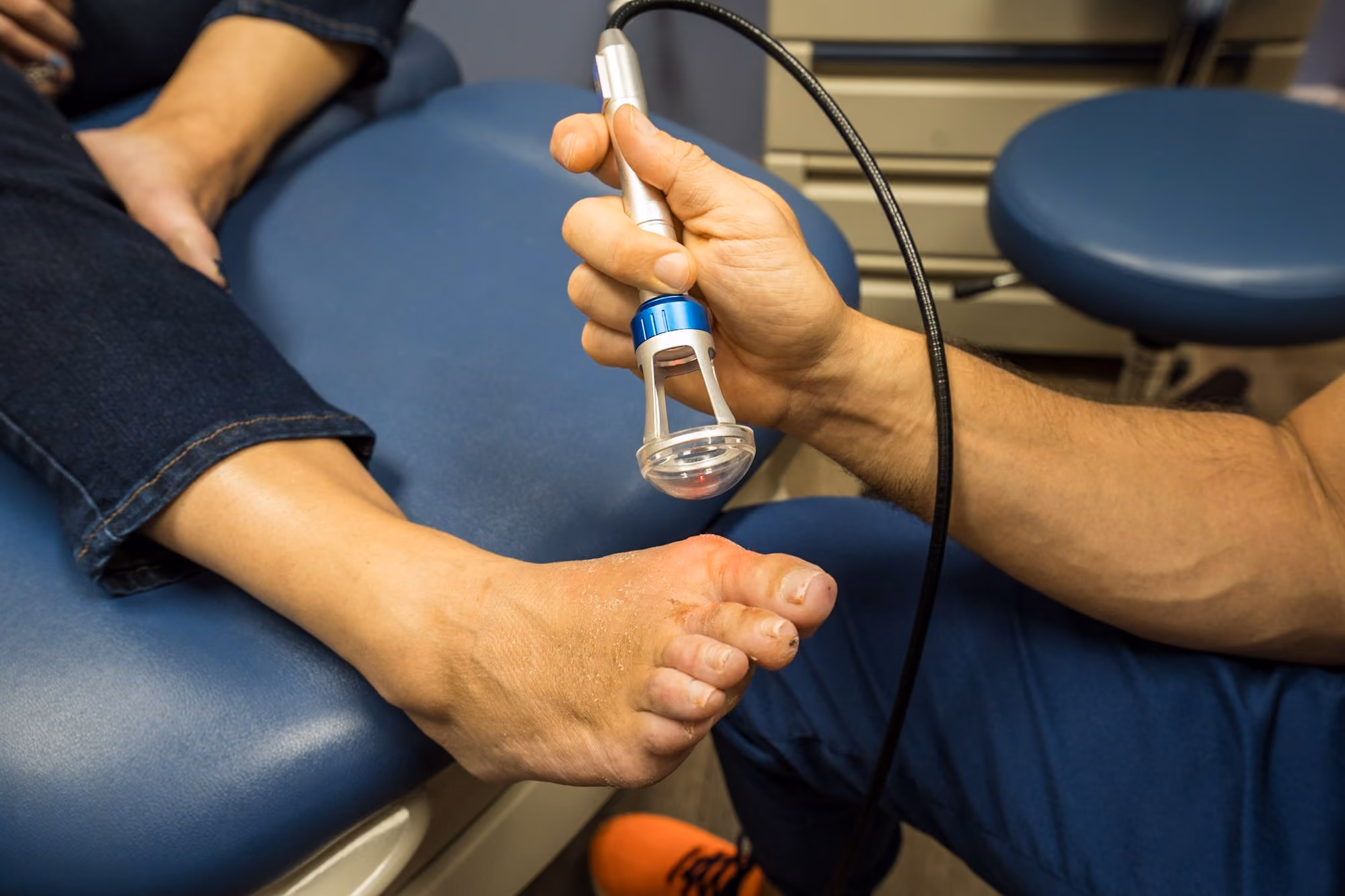 Laser therapy session for plantar fasciitis and foot pain