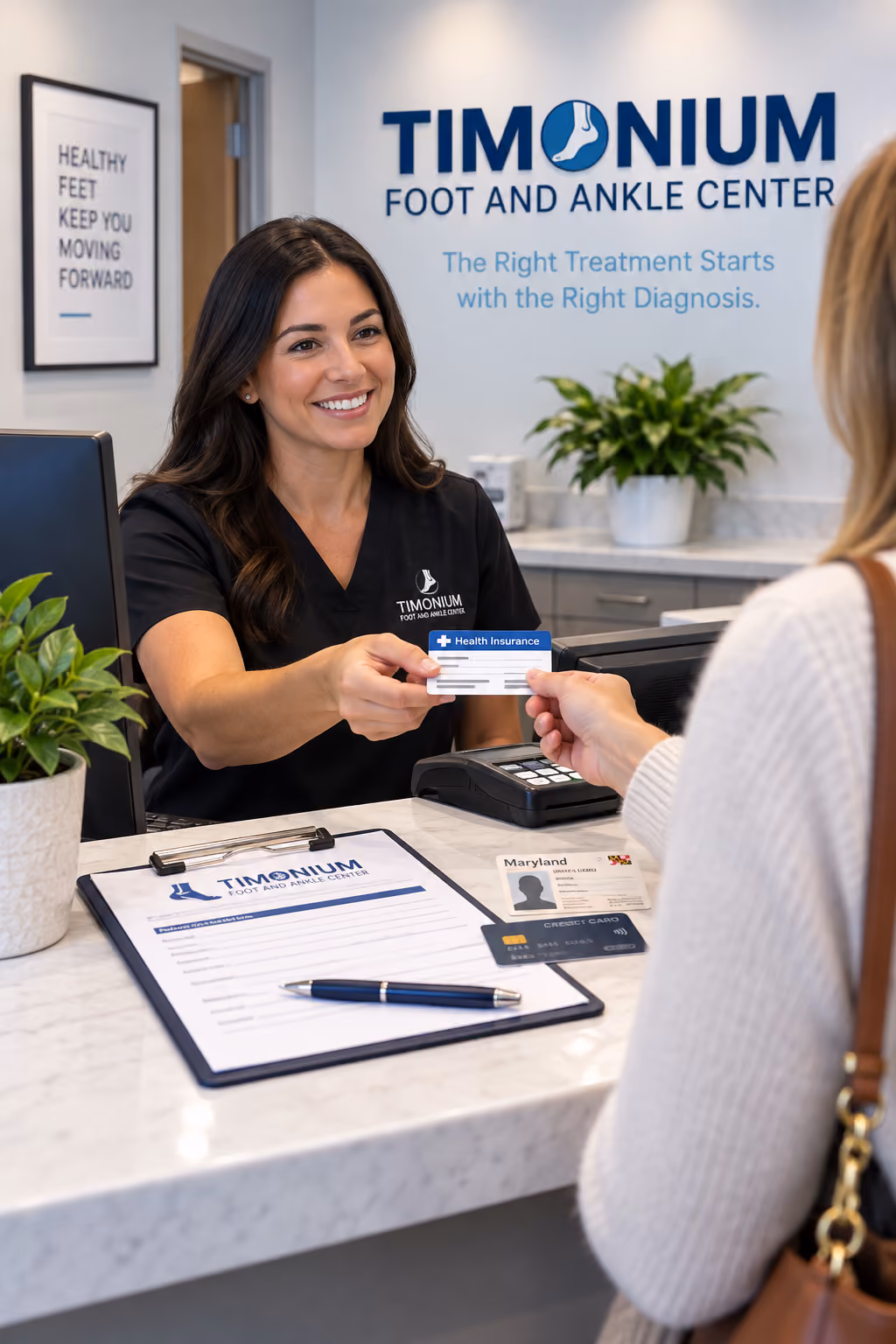 New patient being seen by a podiatrist in Timonium, MD