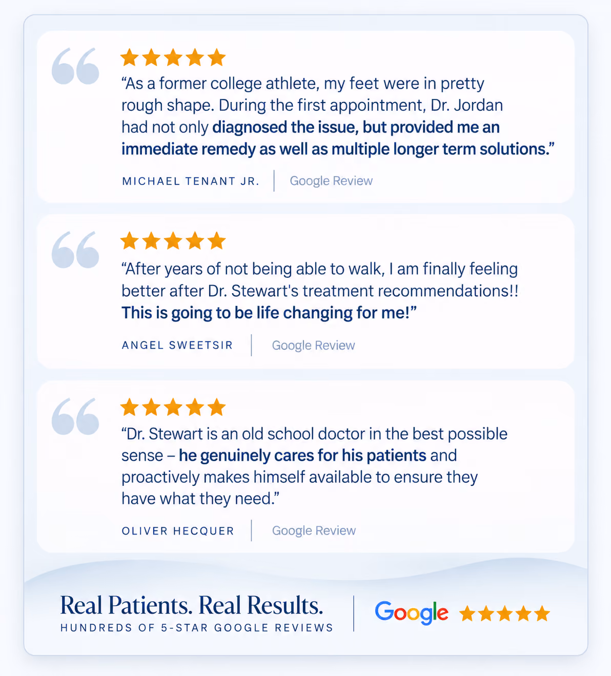 Five-star Google reviews from patients of Timonium Foot and Ankle Center