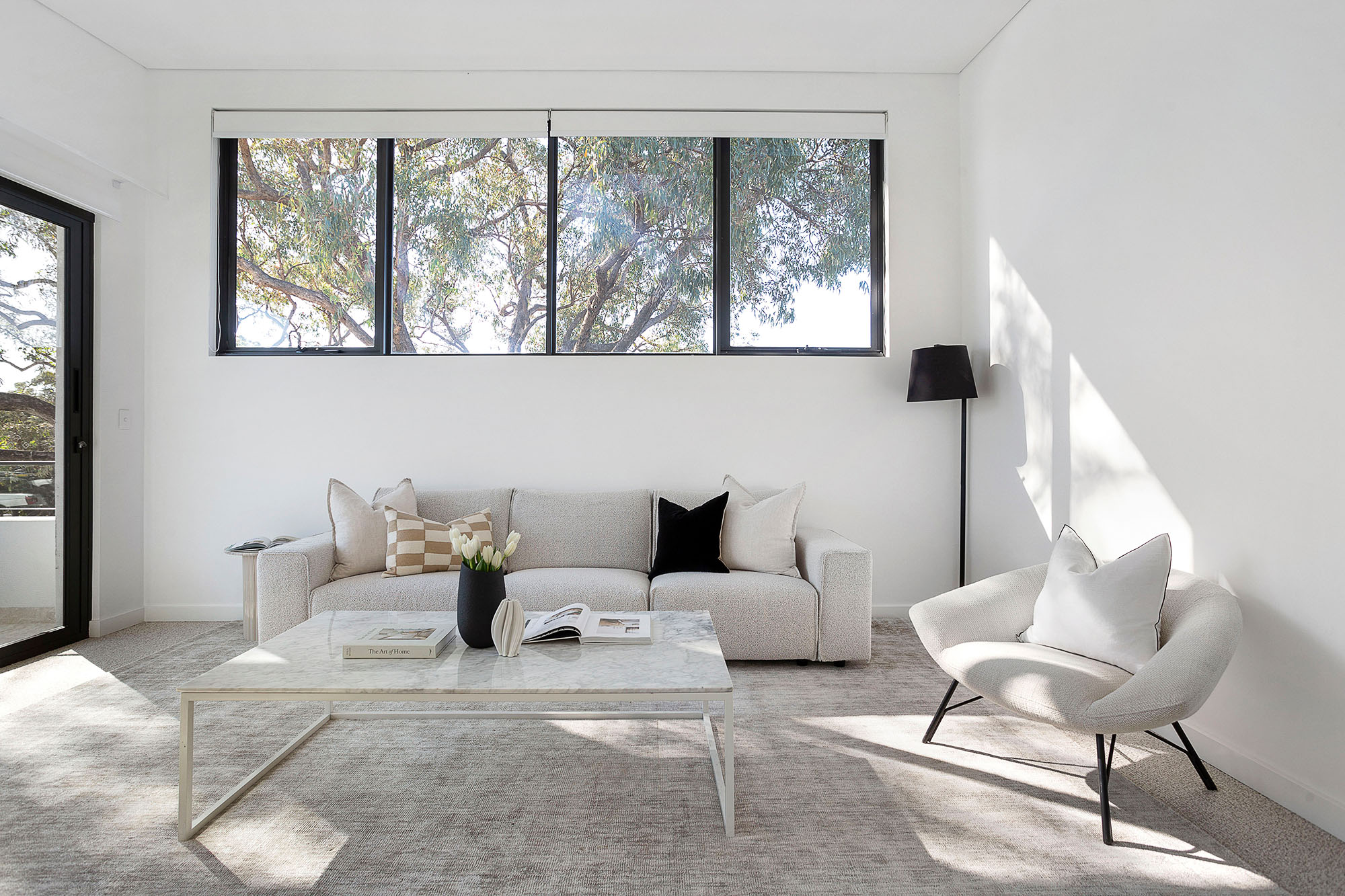 Living room styled with garden outlook