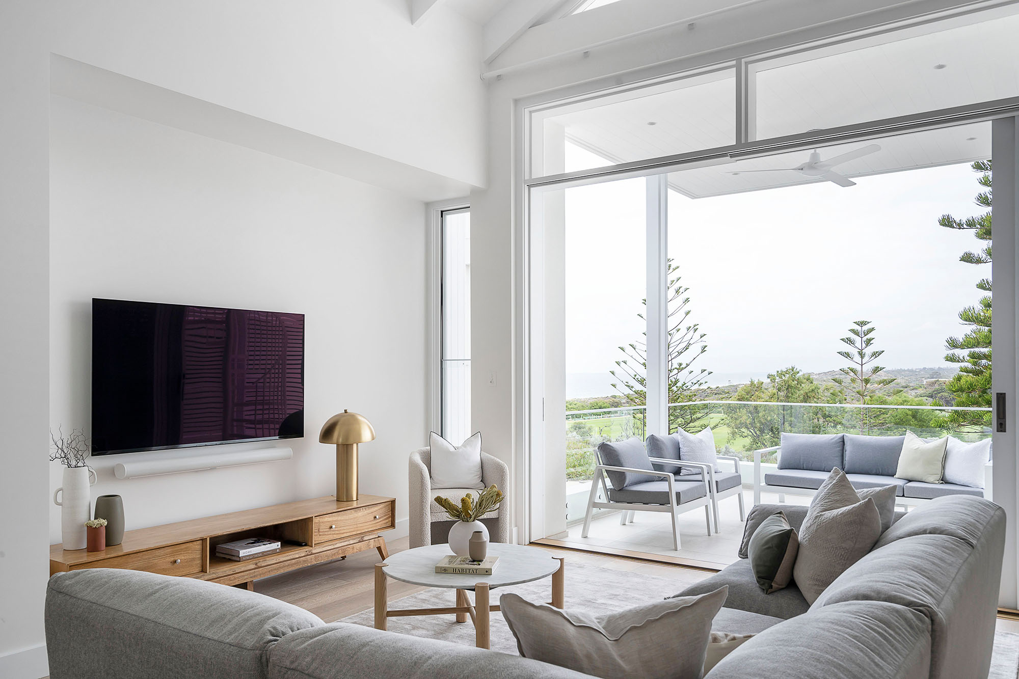 Living room styled with ocean view outlook