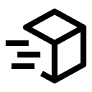 Outlined black icon of a delivery parcel box with an arrow circling around it clockwise, symbolizing carbon delivery or eco-friendly shipping.