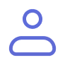 Simple user avatar icon showing a circle for a head above a rounded rectangle body, in blue color on a white background.