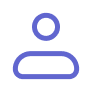 Simple user avatar icon showing a circle for a head above a rounded rectangle body, in blue color on a white background.