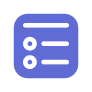 Icon of a checklist with two bullet points and horizontal lines representing text, in blue color.