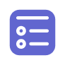 Icon of a checklist with two bullet points and horizontal lines representing text, in blue color.