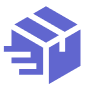 Icon of a purple open cardboard box with two lines indicating motion from the left side, suggesting delivery or shipping.