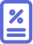 Blue circle with an icon of a document featuring a percentage symbol and lines representing text.