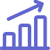 Blue bar chart with three ascending bars from left to right and an upward arrow indicating growth or increase.