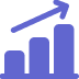 Bar chart with three ascending bars and an upward arrow indicating growth or increase.