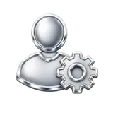 Metallischer Benutzeravatar mit Zahnrad-Symbol für Einstellungen oder Benutzerkonfiguration.
