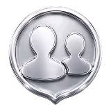 Silbernes Symbol mit zwei stilisierten Benutzersilhouetten, eine größer, eine kleiner.
