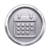 Kalendersymbol in Grau mit hervorgehobenen Quadraten auf einem runden Button.