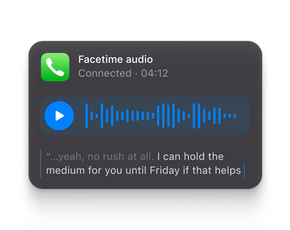Human-like voice agents over FaceTime Audio and direct line calling.