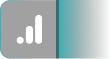 White bar chart icon with three bars of increasing height on black and teal gradient background.