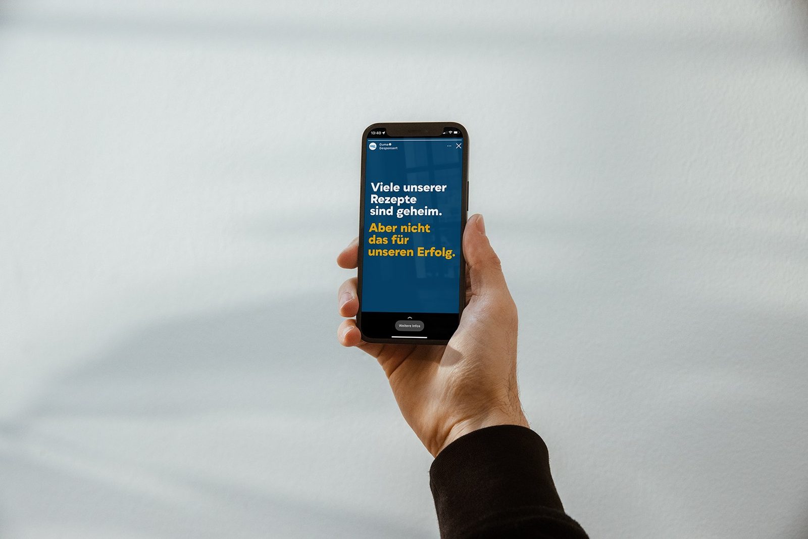 Instagram Story der Guma Kampagne mit der Kampagnenaussage als Textkarte im Smartphone-Mockup.