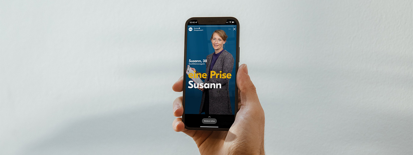 Story-Sujet der Guma Employer-Branding-Kampagne mit Claim