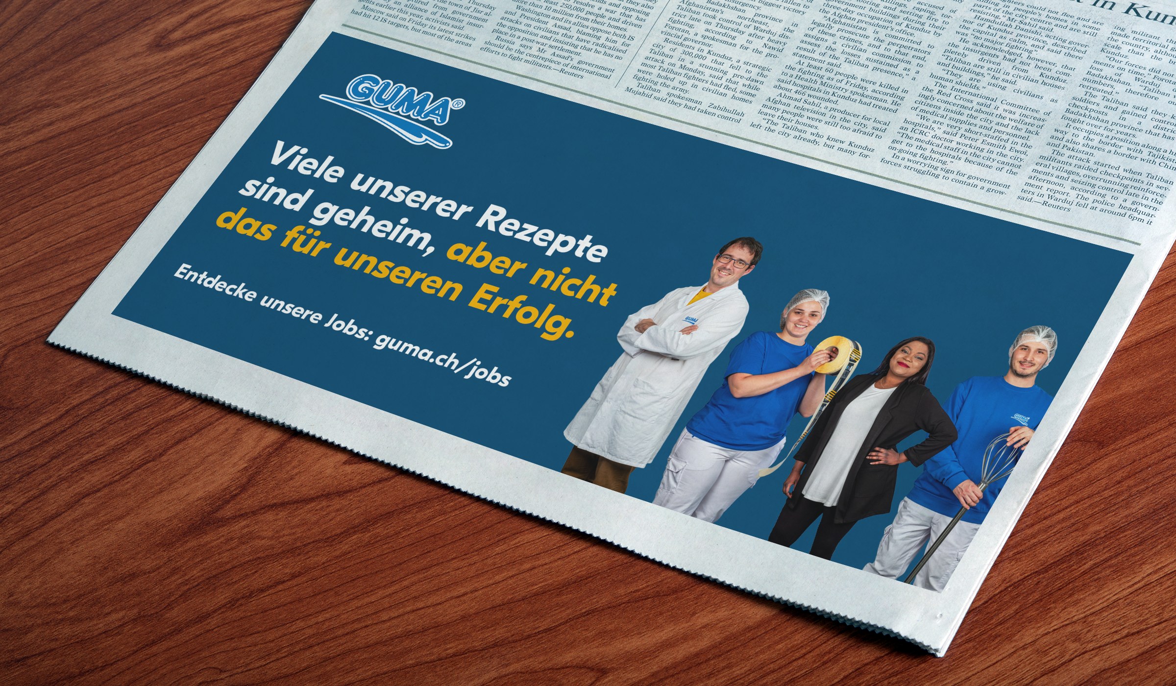 Zeitungsinserat der Guma Employer-Branding-Kampagne