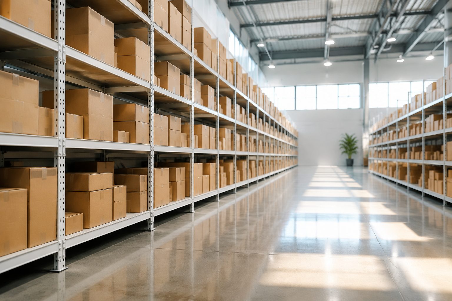 Organised shipping cartons in a modern fulfilment centre
