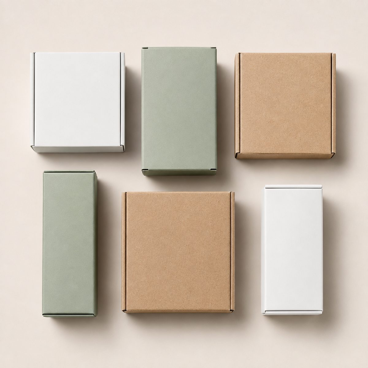 Unbranded consumer product packaging arranged in a grid