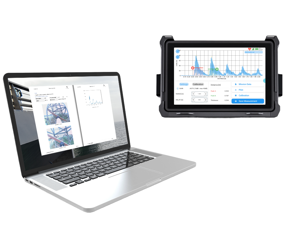 Inspektionsrapport vist på computer, tablet og telefon