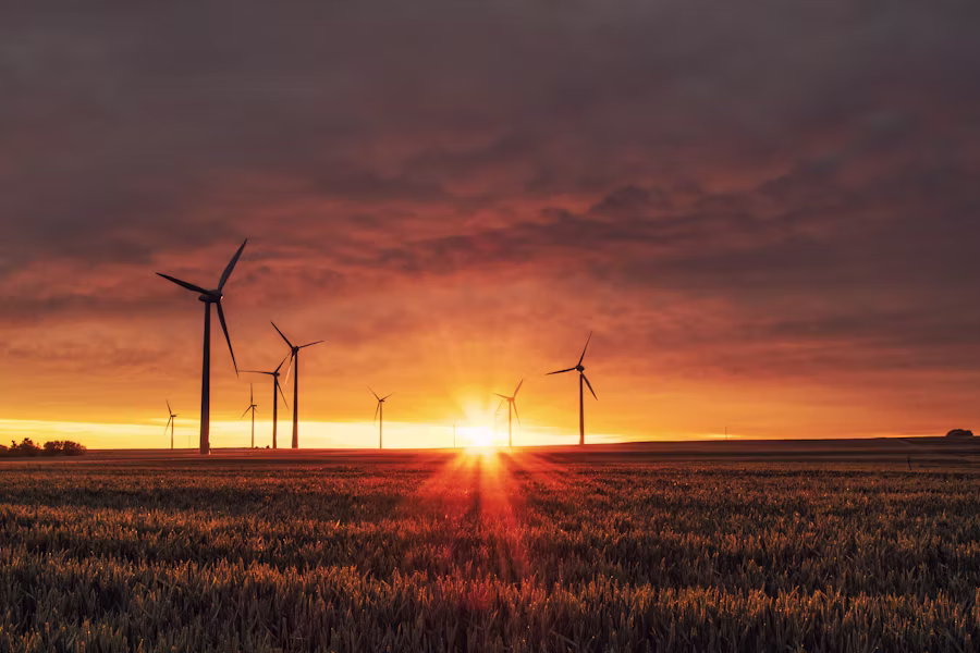 Wind turbines at dusk