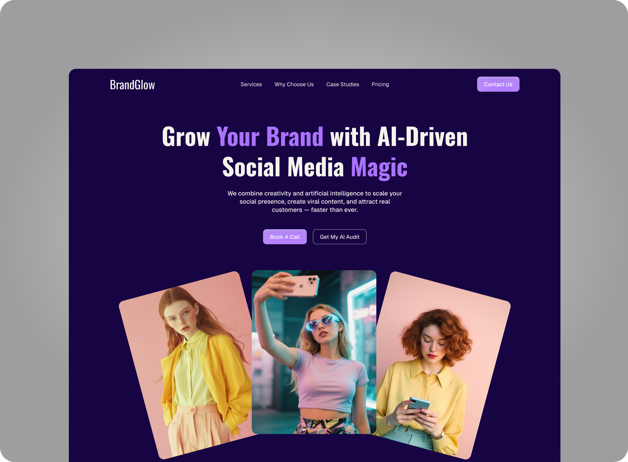BrandGlow social media Webflow template preview