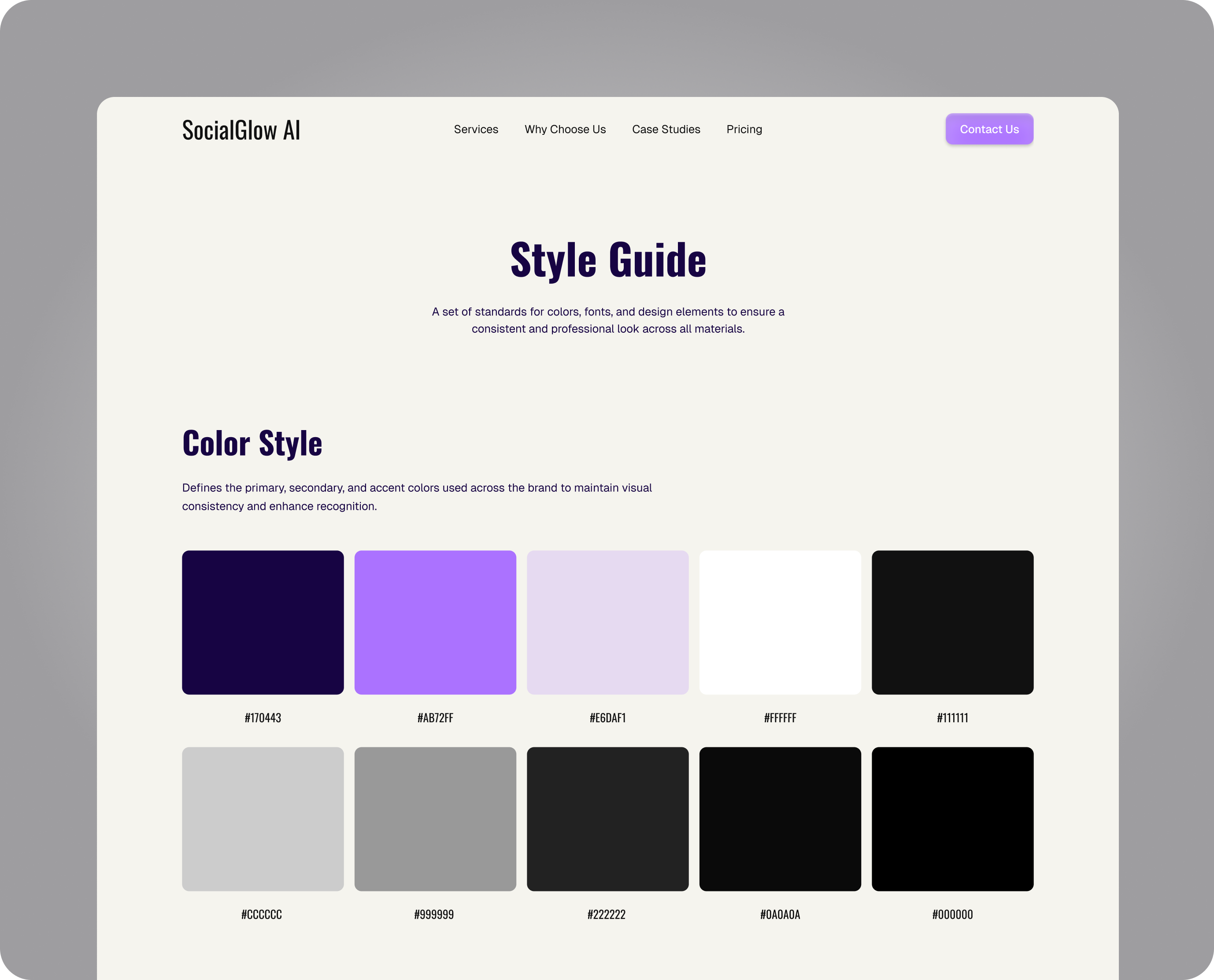 BrandGlow Webflow template design system and tokens