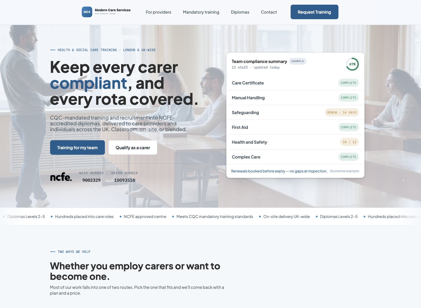 CGMedia design of Modern Care Services Website.