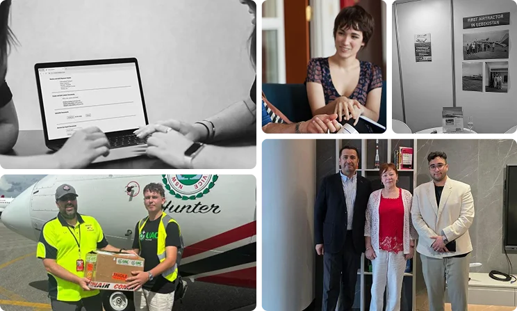 Collage of five photos showing Intertradedocs staff in a variety of professional and social scenes.