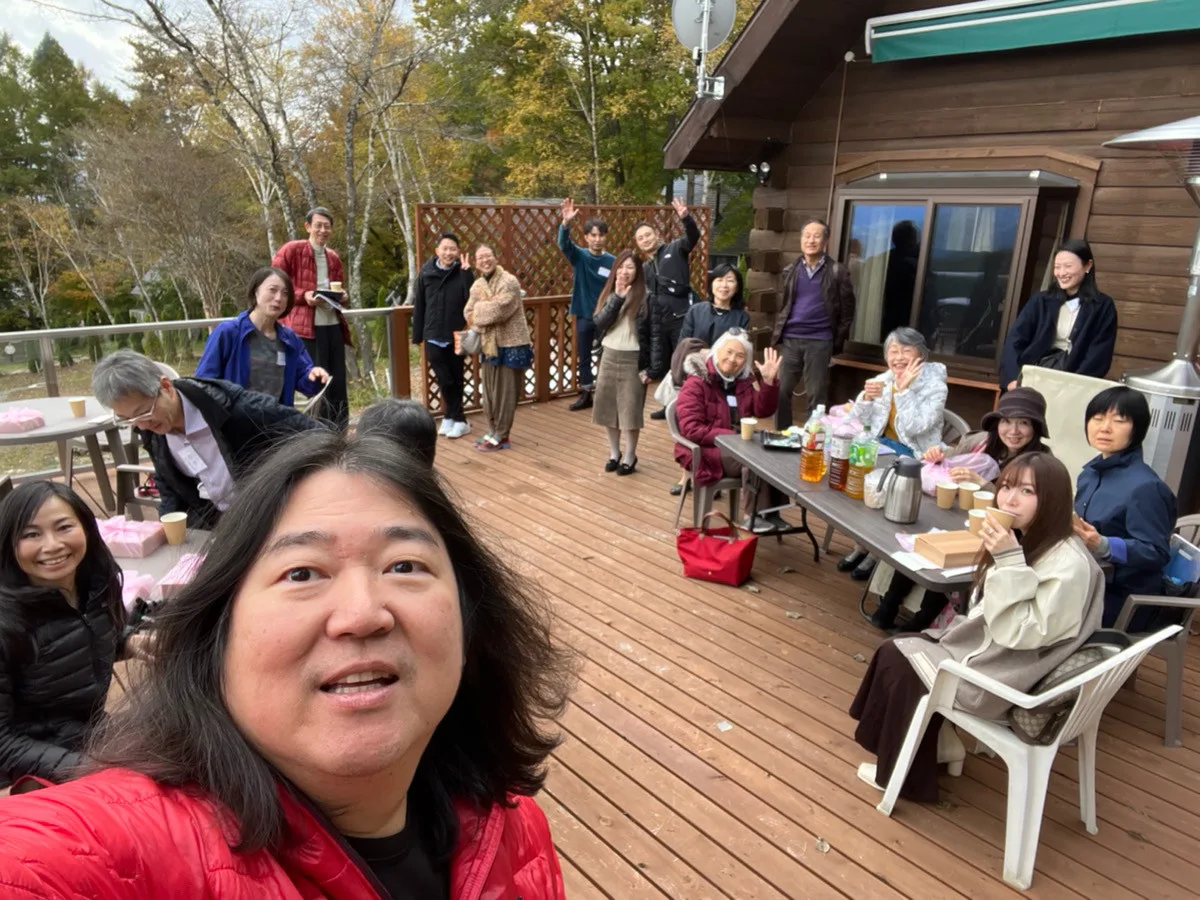 The group together on the sunny deck