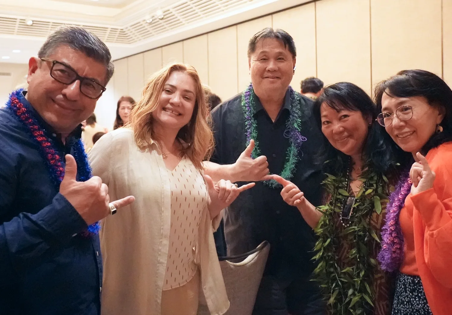 A joyful group of retreat guests together