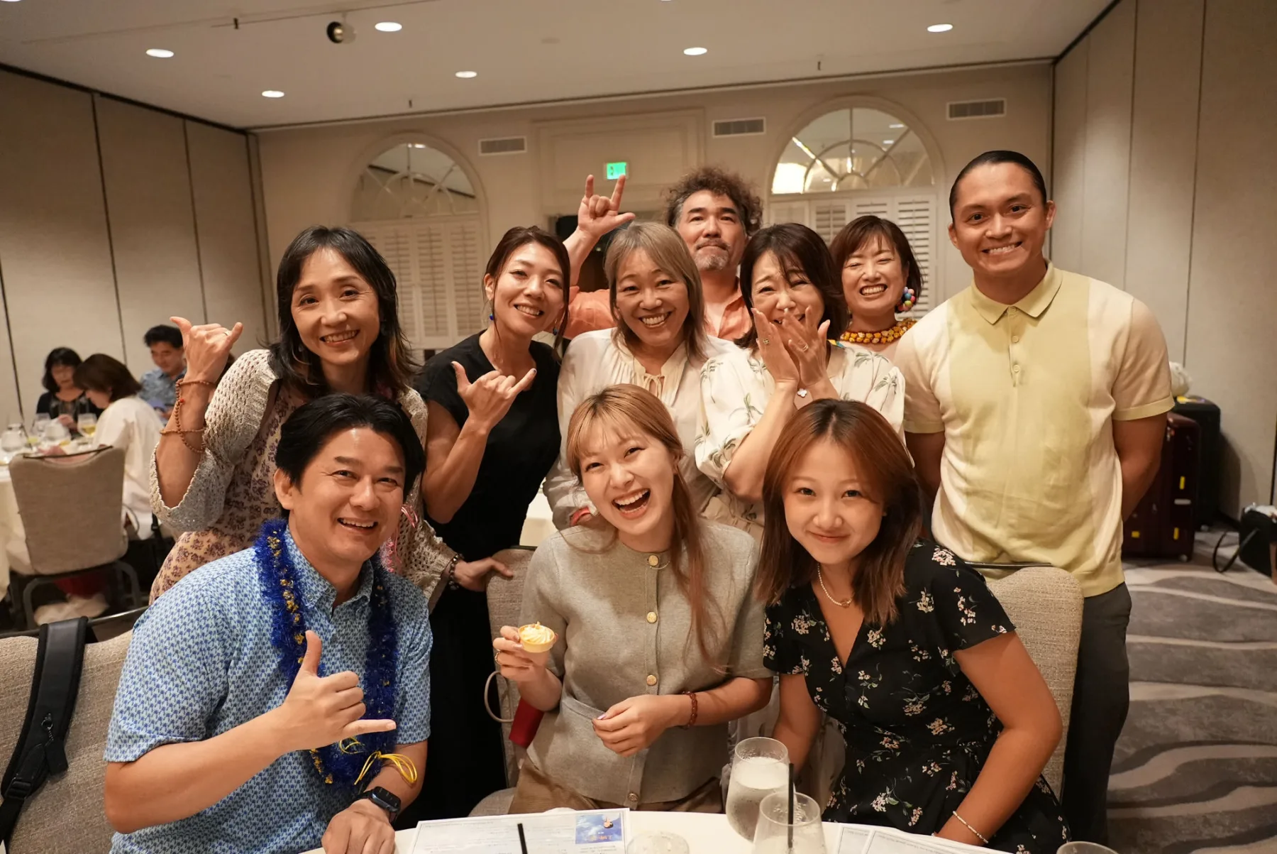 Guests laughing together in the retreat room