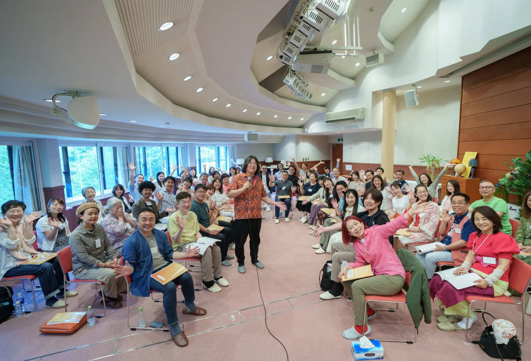 Ken and the full retreat circle in the main hall
