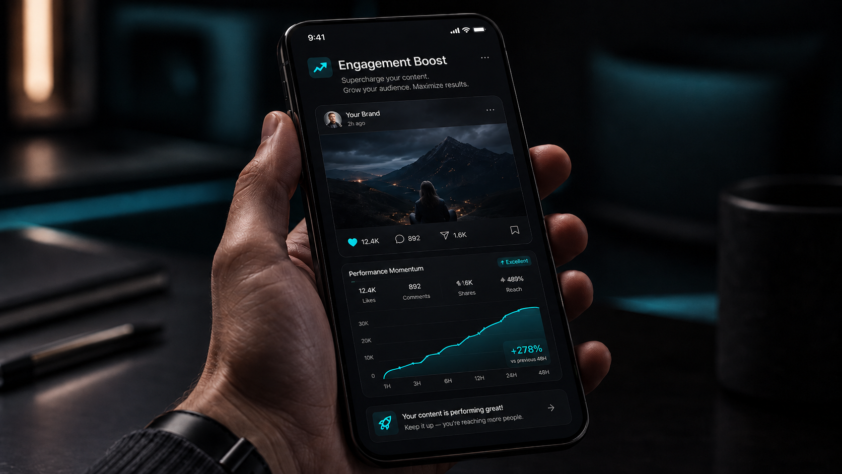 Phone showing likes and comments