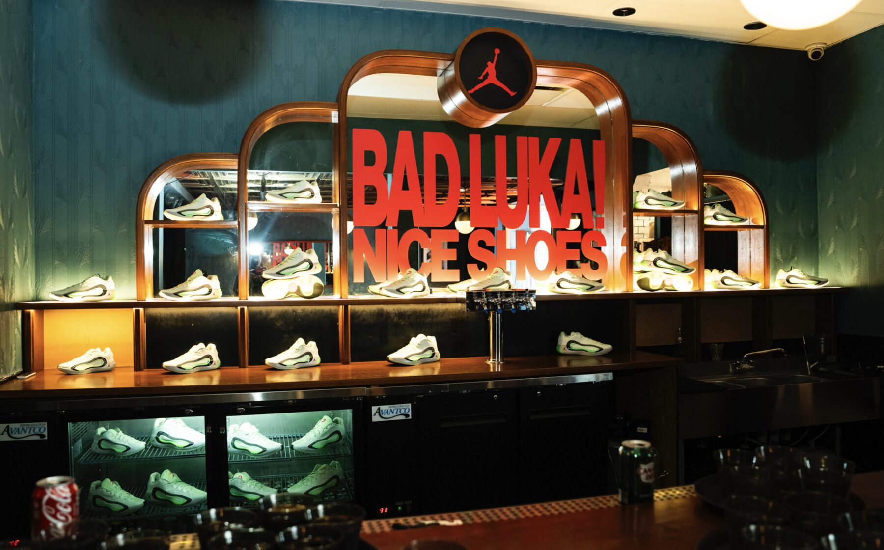 Sneaker display built into the lobby bar
