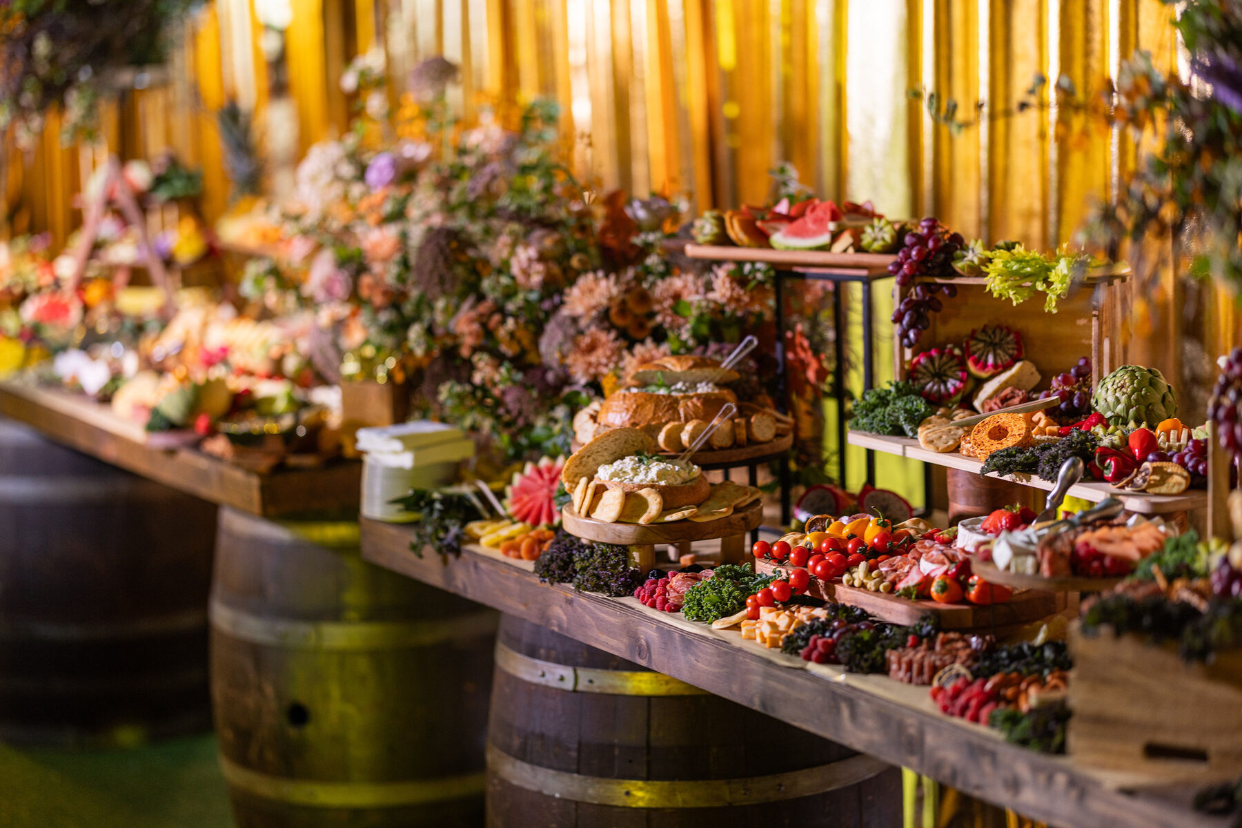 The full length of the grazing table set for service