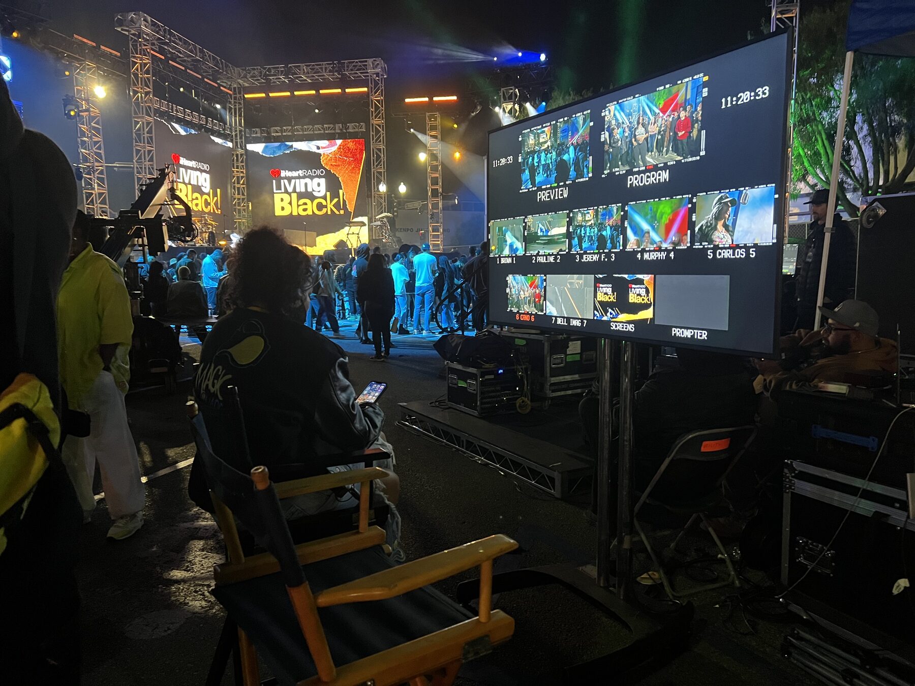 Crew watching the monitors during the broadcast