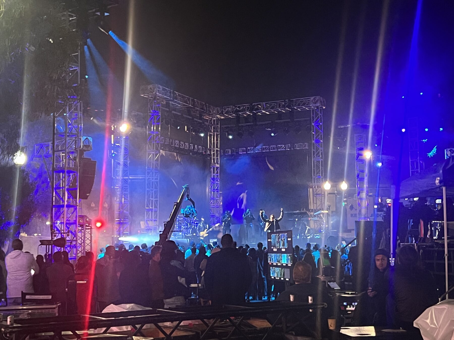 The stage lit up after dark
