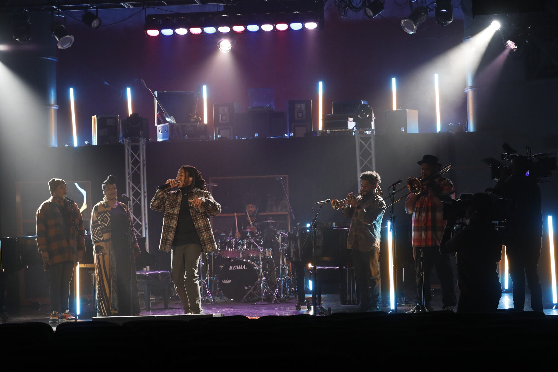 Cameras framing the performance from the house
